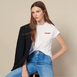 NWOT - Sandro Thanks Tee, white with red lettering, size 1 (small)